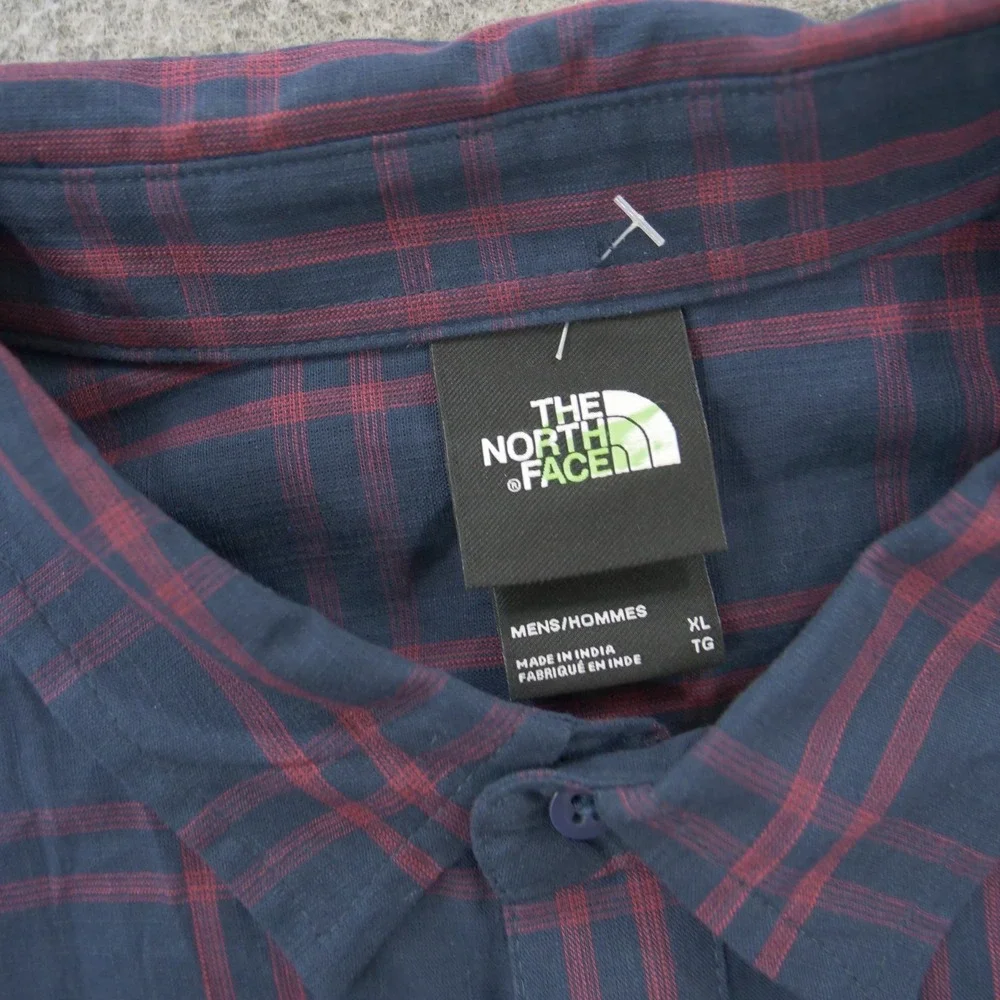 The North Face Shirt Mens Extra Large Blue Red Button Up Plaid Short Sleeve